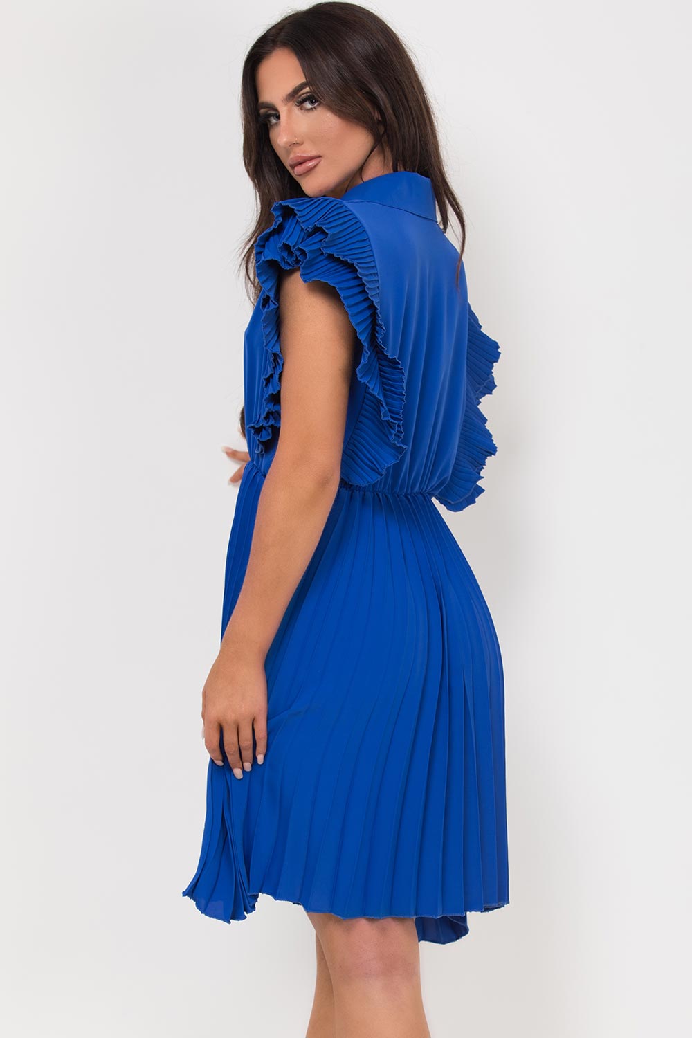 Pleated Frill Shoulder Occasion Dress ...